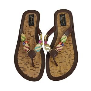 Grandco Women's Sandals Beaded Jeweled Slip-on Flip Flops Thongs Size 8